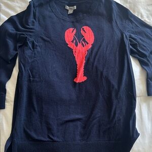 Bass Navy Crewneck Sweater with Red Lobster